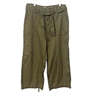 NWT Seven 7 Wide Leg Cropped Pants Fatigue Green Cargo Pockets Women's Size 12
